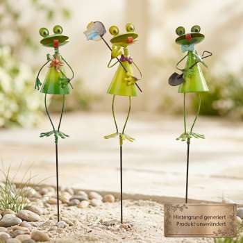 3er Set Schöne Gartenstecker Frösche dünn ca. 90 cm - Gartendekoration